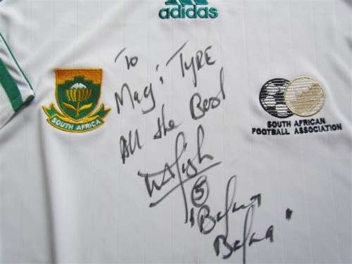 BAFANA BAFANA JERSEY **SIGNED BY MARK FISH** CRAZY R1 START ** HARD TO REPLACE