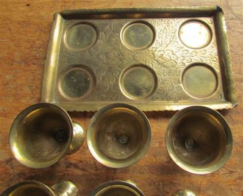 SOLID BRASS SET OF 6 X GOBLETS + TRAY EXCELLENT ALL FOR 1 BID