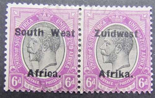 SWA ZUIDWEST KING'S HEAD OVERPRINT USED 6d PAIR - R700.00+ 14mm GAP