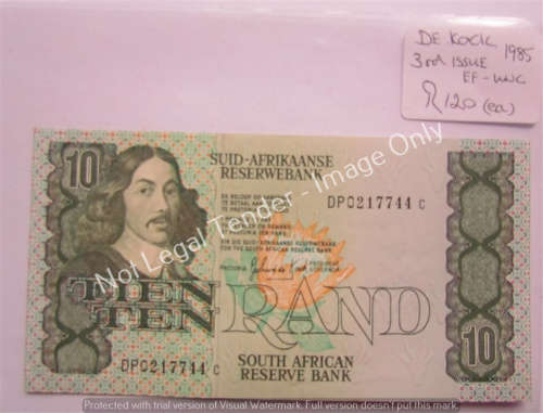 DE KOCK UNC/EF+++ 3rd ISSUE 1985 R10 NOTE