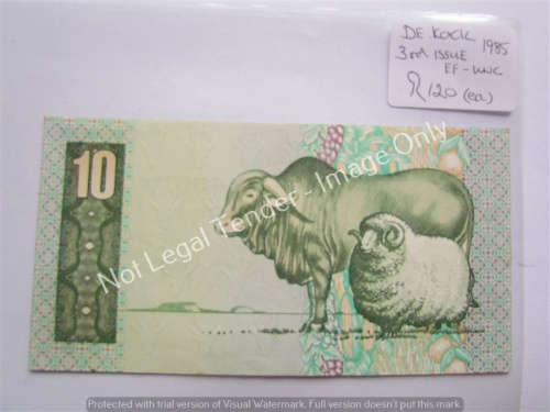 DE KOCK UNC/EF+++ 3rd ISSUE 1985 R10 NOTE