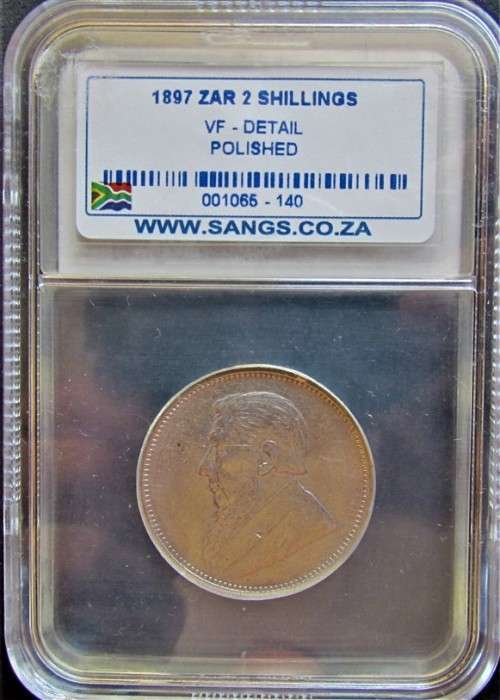 ZAR 1897 2 SHILLINGS GRADED **VF DETAILS** GENUINE ZAR