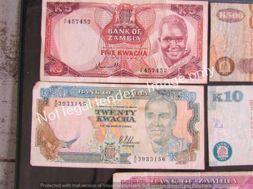 5 X ZAMBIA USED NOTES - HARD TO FIND @@@ 1 BID FOR ALL