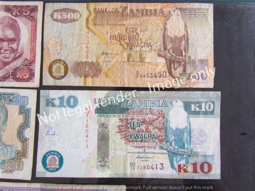 5 X ZAMBIA USED NOTES - HARD TO FIND @@@ 1 BID FOR ALL