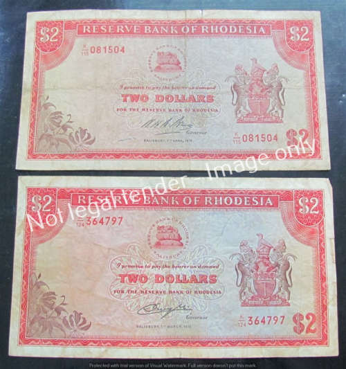 2 X RHODESIA $2.00 RHODES WATERMARK **R1 START 1 BID**