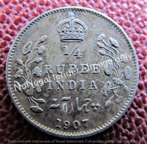 1907 BRITISH INDIA 1/4 RUPEE EDWARD VII**EXCELLENT DETAILS** 91.7% SILVER***