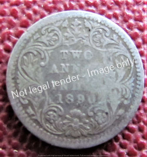 BRITISH INDIA 2 ANNAS 1890 ** SILVER COIN ** R1 START SCARCE COIN