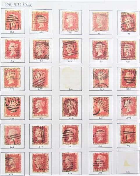 28 X PENNY REDS USED 1858-79 PLATE NO'S 159-187 2 missing **R1 START**