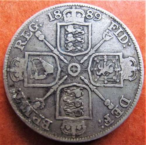 1889 GB ENGLAND DOUBLE FLORIN SILVER***SILVER***R1 START***