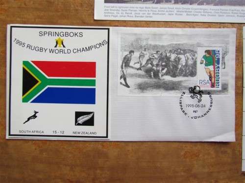 1995 RUGBY WORLD CUP = POSTCARD LIMITED + SHEET + FDC