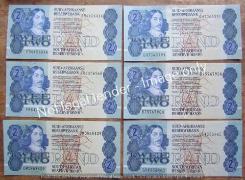 6 x De Kock R2 NOTES (Assorted) Uncirculated **BID PER NOTE**