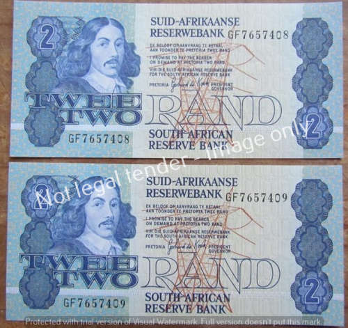 2 x DE KOCK CONSECUTIVE R2 NOTES (GF) UNC **BID PER NOTE**