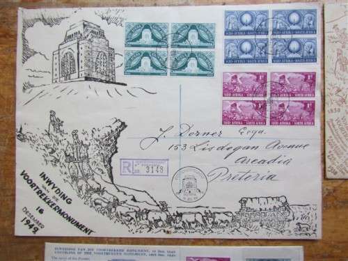 1949 UNVEILING OF THE VOORTREKKER MONUMENT - 4 X FDC'S - 1 BID