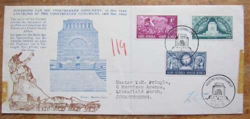 1949 UNVEILING OF THE VOORTREKKER MONUMENT - 4 X FDC'S - 1 BID