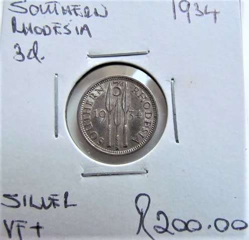 1934 SOUTHERN RHODESIA 3d  **SILVER** LOW START **