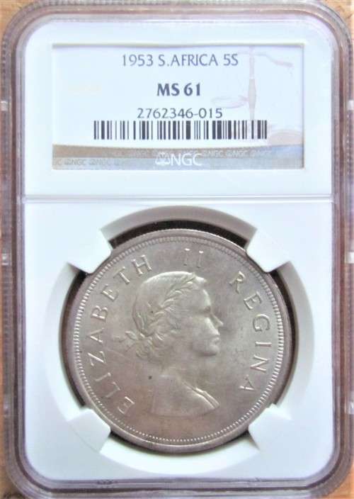 @@R1 START@@ NGC GRADED 5 SHILLINGS SILVER CROWN MINT STATE MS61