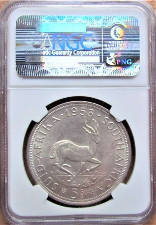 @@R1 START@@ NGC GRADED 5 SHILLINGS SILVER CROWN MINT STATE MS61