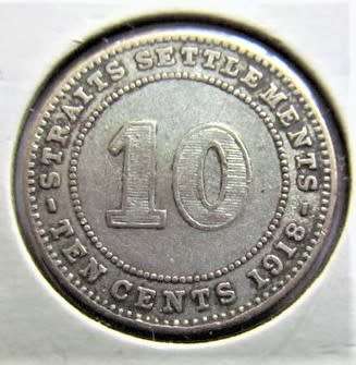 ##CRAZY R1 START## SILVER 1918 STRAITS SETTLEMENTS 10C *** SILVER ***