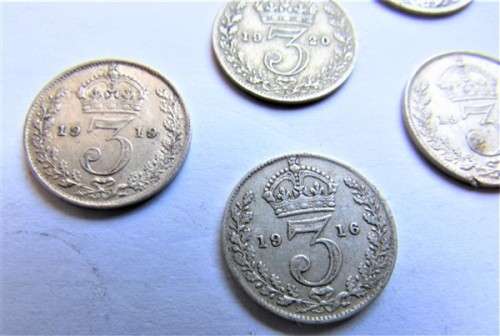 @@CRAZY R1 START@@ 1916 to 1920 - 5 x GB 3d SILVER Coins - 1 bid for all 5