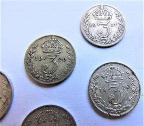 @@CRAZY R1 START@@ 1916 to 1920 - 5 x GB 3d SILVER Coins - 1 bid for all 5