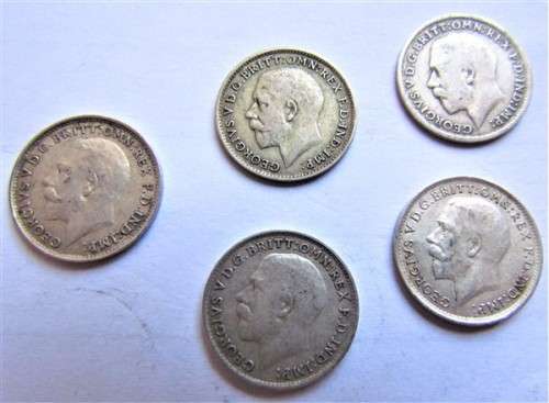 @@CRAZY R1 START@@ 1916 to 1920 - 5 x GB 3d SILVER Coins - 1 bid for all 5