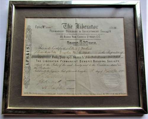 @@R1 START@@ 1890 Share certificate Permanent Building Society Framed + Glass