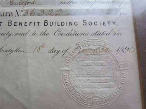 @@R1 START@@ 1890 Share certificate Permanent Building Society Framed + Glass