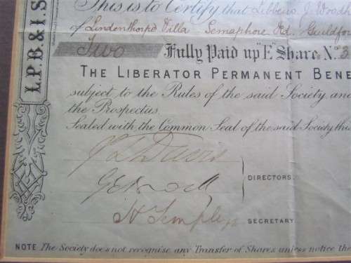 @@R1 START@@ 1890 Share certificate Permanent Building Society Framed + Glass