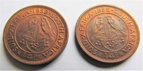 1959 X 2 SOUTH AFRICA FARTHING - GREAT DETAILS - BOTH FOR 1 BID