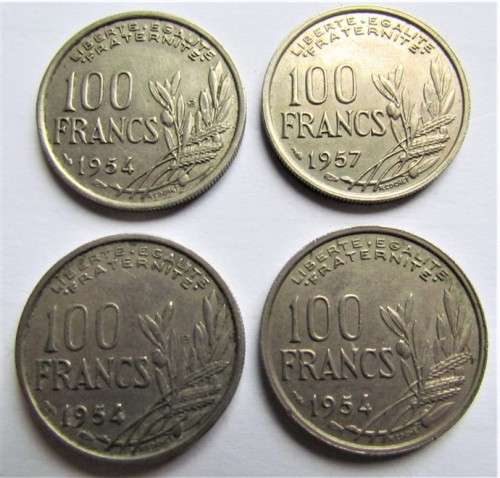 4 x France 1954 & 57 100 Francs -all for 1 bid