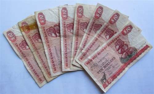 BID PER NOTE FOR 8 X ZIMBABWE $10 NOTES - BIRD WATERMARK