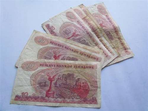 BID PER NOTE FOR 8 X ZIMBABWE $10 NOTES - BIRD WATERMARK