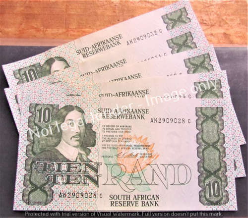 **R1 START** 5 x Stals 1990 1st Issue R10 Note Cons. Numbers Cat.Value=R1000.00