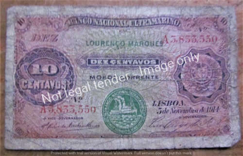 1914 MOZAMBIQUE 10 CENTAVOS BANK NOTE