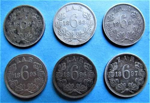 6 x 1892 to 1897 6d Sixpence Set **SILVER** 1 bid for all