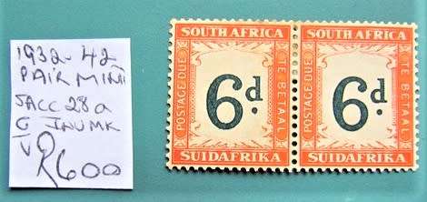 1932-42 SACC 28a Inv. Wmark Union Postage Due Mint Pair