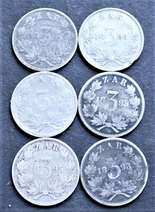 6 x1893 ZAR 3d  Tiekie - Bid per coin **R1 START**
