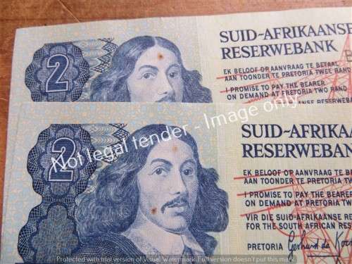 2 x Consecutive Even De Kock B Series R2 Notes - Rust Spots