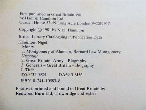 MONTY - The making of a General - Nigel Hamilton - dustcover torn