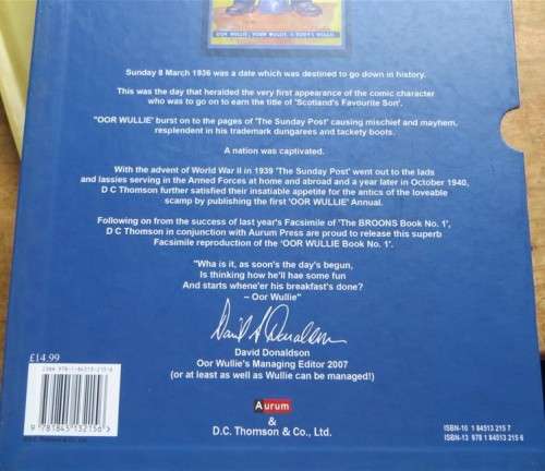 `OOR WULLIE`Hardcover + Dustcover Collectors Copy of first Edition Scottish Comic Strip Annual