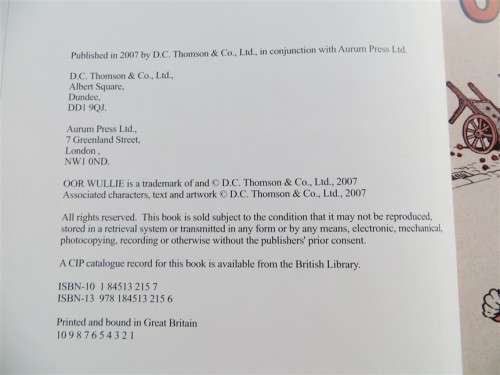 `OOR WULLIE`Hardcover + Dustcover Collectors Copy of first Edition Scottish Comic Strip Annual