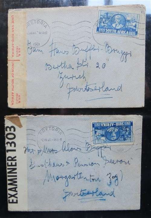 2 X 1941 EXAMINER CENSOR Union Covers to Switzerland - 1 Bid for Both