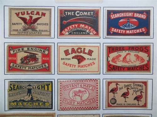Great Britain Vintage Matchbox labels Collection - Let Frame as Pop Art/collectables circa.1950`s