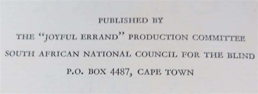 Joyful Errand Stokes, C.S - South African National Council for the Blind - 1959