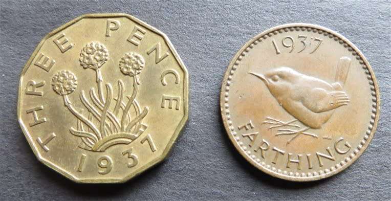 GB 1937 3 Pence + Farthing