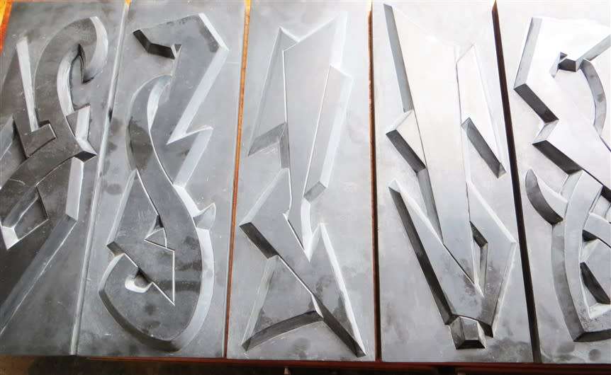 Large Relief Sculpture Set (1965) 5 x Black Stone Numbered & Signed -150mmX460mm each Stone