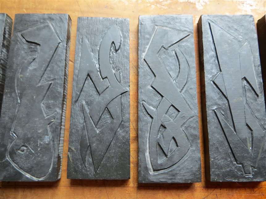 Large Relief Sculpture Set (1965) 5 x Black Stone Numbered & Signed -150mmX460mm each Stone