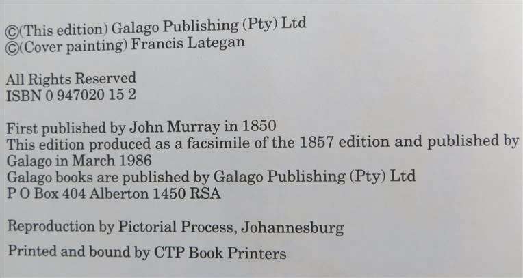 A Hunter`s Life in South Africa - R. Gordon Cumming 1986 copy of the 1857 Edition