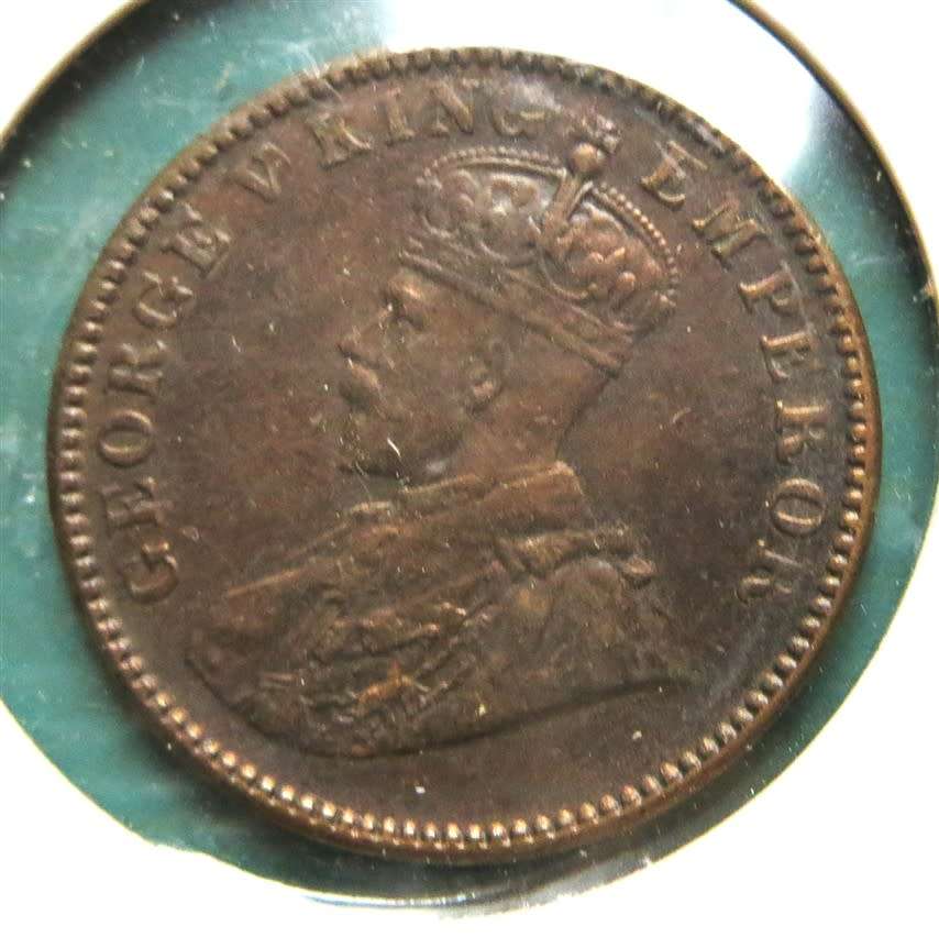 1929 British India 1/4 Anna Error Coin - Rim error