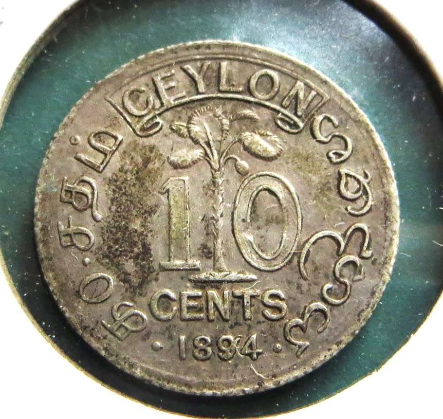 1894 Ceylon SILVER 10 Cents